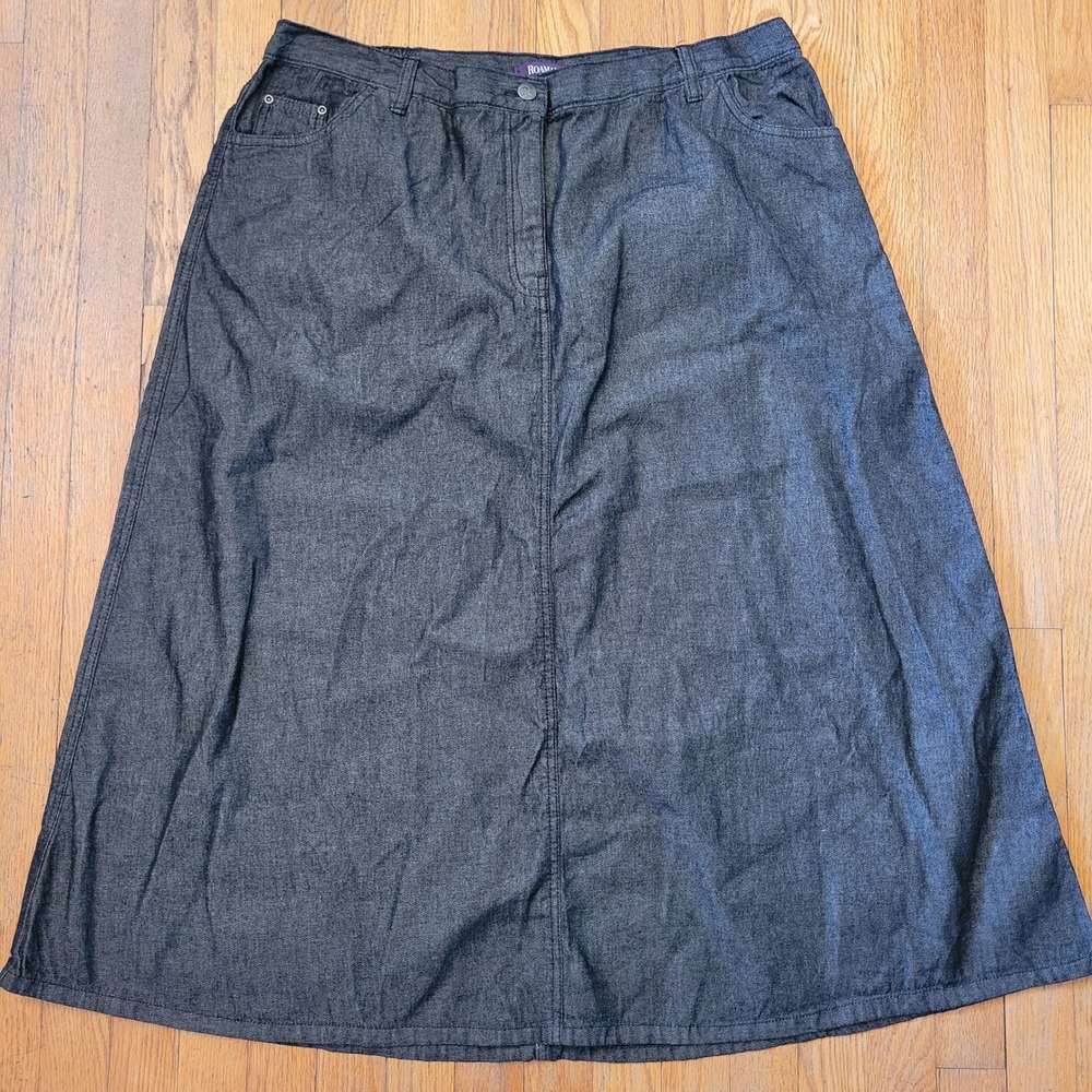 Roamans 20W Denim Maxi Skirt Faded Black ALine Modest Church Western Cowgirl